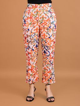 BOHOLYFE - Women Off White Polyester Blend Floral Relaxed Fit Pant