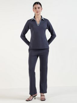 Xpose - Women Solid Long Sleeves Blue Co-Ord Set