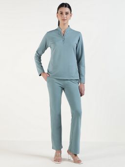 Xpose - Women Solid Long Sleeves Aqua Co-Ord Set