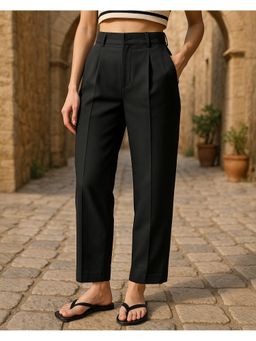 Bewakoof - Women Black Polyester Blend Solid Tapered Fit Pant