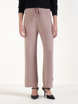 Xpose - Women Mauve Wide Leg Knitted Broad Rib Pants