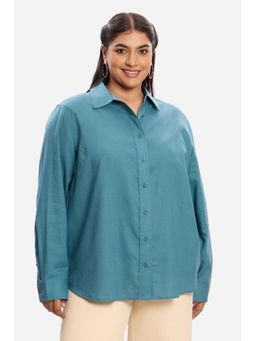 Virgio - Women Blue Lyocell Plain Shirt
