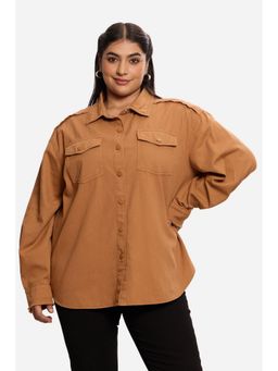 Virgio - Women Mustard Cotton Plain Shirt