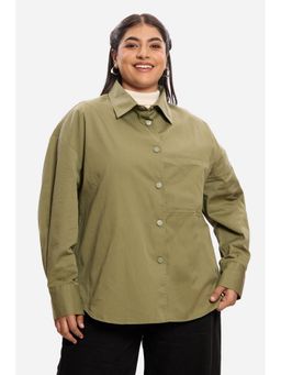 Virgio - Women Green Cotton Plain Shirt