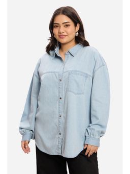 Virgio - Women Blue Cotton Plain Shirt