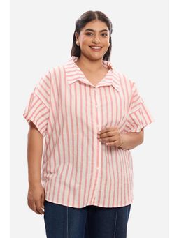 Virgio - Women Pink Cotton Stripes Shirt
