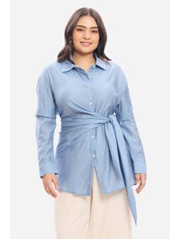 Virgio - Women Blue Viscose Plain Shirt