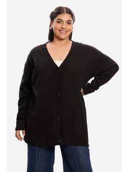 Virgio - Solid Cotton Black Regular Long Sleeves Cardigan
