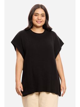 Virgio - Solid Cotton Black Regular Short Sleeves Sweater