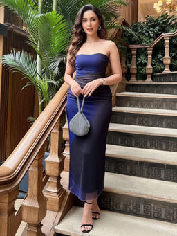 Trenbee - Melissa Self Design Blue Midi Dress