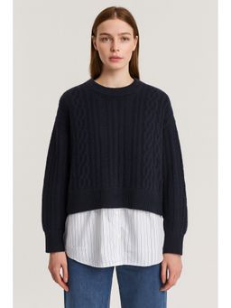 NOBARR - Women Acrylic Layered Cable Knit Blue Sweater