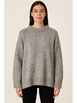NOBARR - Women Acrylic Drop-Shoulder Knit Grey Sweater