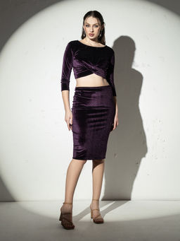 Mabish By Sonal Jain - Front Twist Purple Crop Top with Skirt