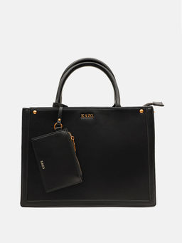 Kazo - Black Sypher Satchel Bag with Detachable Strap with Pouch (M) (Set of 2)