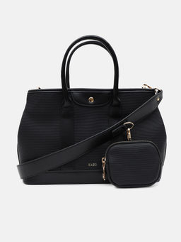 Kazo - Black Sway Satchel Bag with Pouch & Detachable Strap (M) (Set of 3)