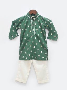 Fayon Kids - Green Printed Kurta With Pant