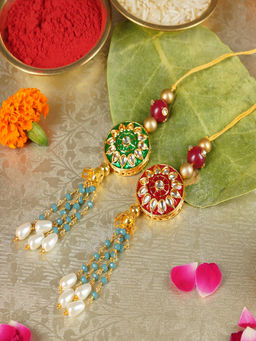 STUDIO B40 - White Handcrafted Stone Lumba Rakhis (Pack of 2)