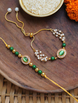 STUDIO B40 - Green Handcrafted Stone Rakhi with Lumba