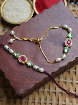 STUDIO B40 - Pink Handcrafted Stone Rakhi with Lumba