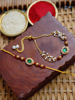 STUDIO B40 - Green Handcrafted Stone Rakhi with Lumba