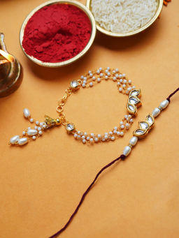 STUDIO B40 - White Handcrafted Stone Rakhi with Lumba