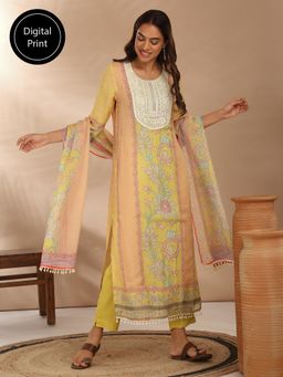 Likha - Pure Viscose Organza Printed & Embellished Pakistani Kurta Pant & Dupatta (Set of 3)