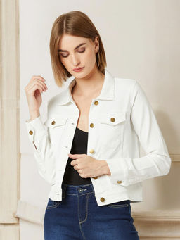 Miss Chase - White Full Sleeves Denim Solid Jacket