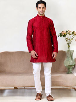 TATTVA - Maroon Embroidered Slim Fit Kurta