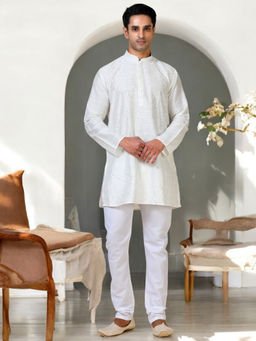 TATTVA - White Embroidered Slim Fit Kurta