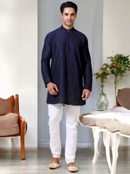 TATTVA - Navy Blue Embroidered Slim Fit Kurta
