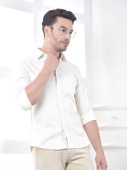 CRIMSOUNE CLUB - Men's White Jacquard 100% Cotton Shirt