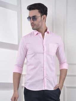 CRIMSOUNE CLUB - Men's Pink Linen Blend Casual Shirt
