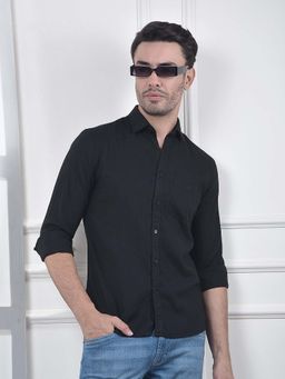 CRIMSOUNE CLUB - Men's Black Linen Blend Casual Shirt
