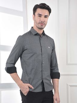 CRIMSOUNE CLUB - Men's Black Printed 100% Cotton Shirt