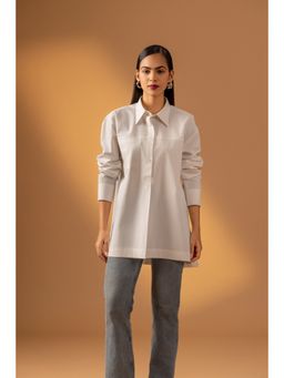 Naseebo - White Pearl Whisper Cotton Poplin Shirt