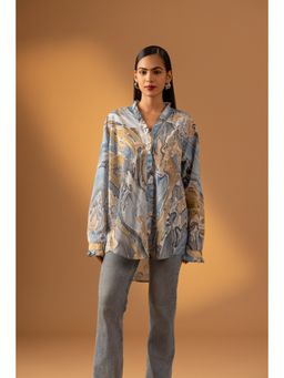 Naseebo - Blue Ocean Drift Marble Print Shirt