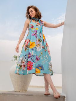 All Eyes On You - AEOY Breezy Blue Floral Print Midi Dress (1N)