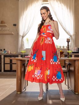 All Eyes On You - AEOY Red Playful Fruit and Check Print Dress (1N)