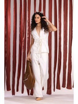 Jiraazi - Liza White Linen Drawstring Co-Ord Set