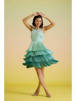 HOUSE OF HEATHER - Blue Mint Embroidered Swirl Mini Dress