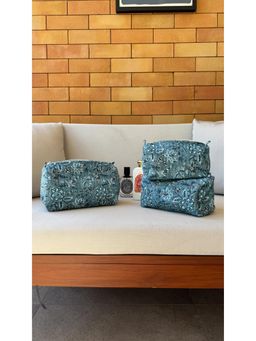 The Indian Artisan - Blue Floral Pouch (Set of 3)