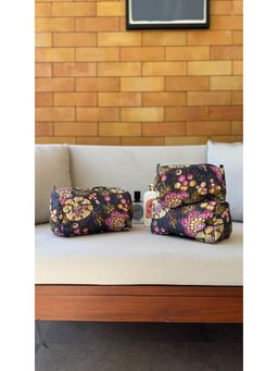 The Indian Artisan - Slate Floral Pouch (Set of 3)