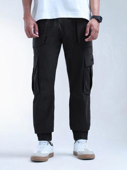 Flying Machine - Black Solid Relaxed Fit Joggers