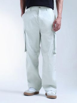 Flying Machine - White Mid Rise Relaxed Tapered Fit Cargo