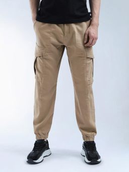 Flying Machine - Beige Mid Rise Relaxed Fit Joggers