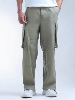 Flying Machine - Green Mid Rise Relaxed Tapered Cargo