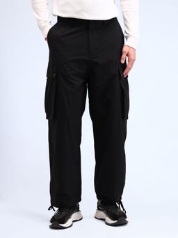 Flying Machine - Black Solid Relaxed Fit Cargo