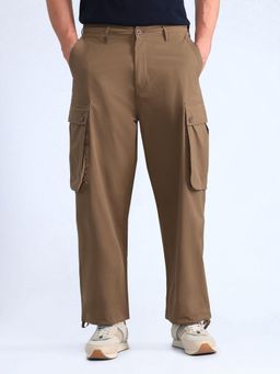 Flying Machine - Brown Textured Relaxed Fit Cargo