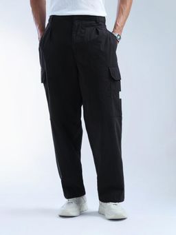 Flying Machine - Black Solid Cobain Loose Fit Cargo