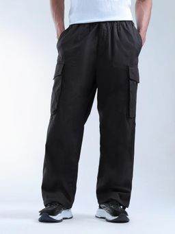 Flying Machine - Black Relaxed Fit Solid Cargo